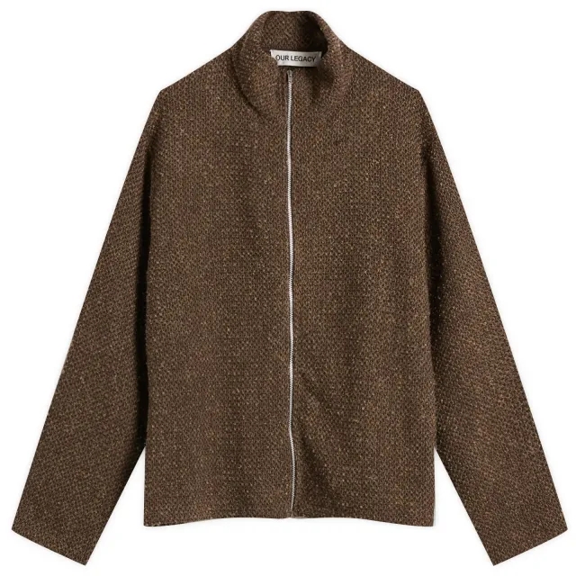 Our Legacy Men's Shrunken Full Zip Polo Brown Sparse Buckle Weave