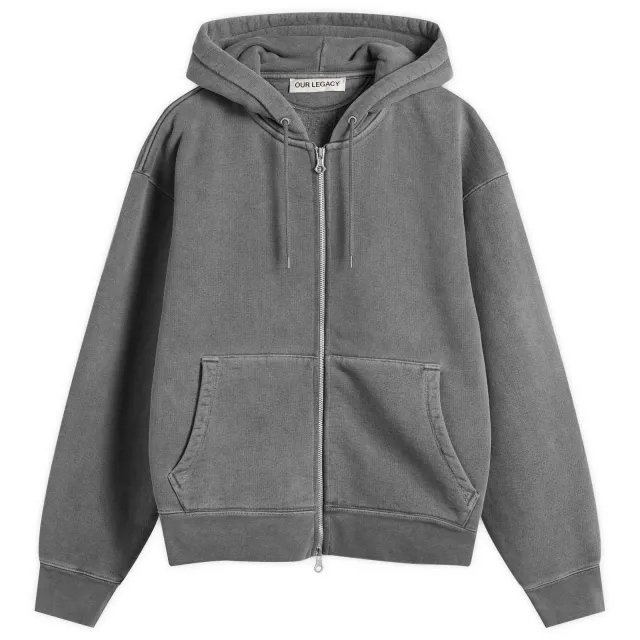 Our Legacy Men's Rascal Zip Up Hood Worn Black Hefty Fleece