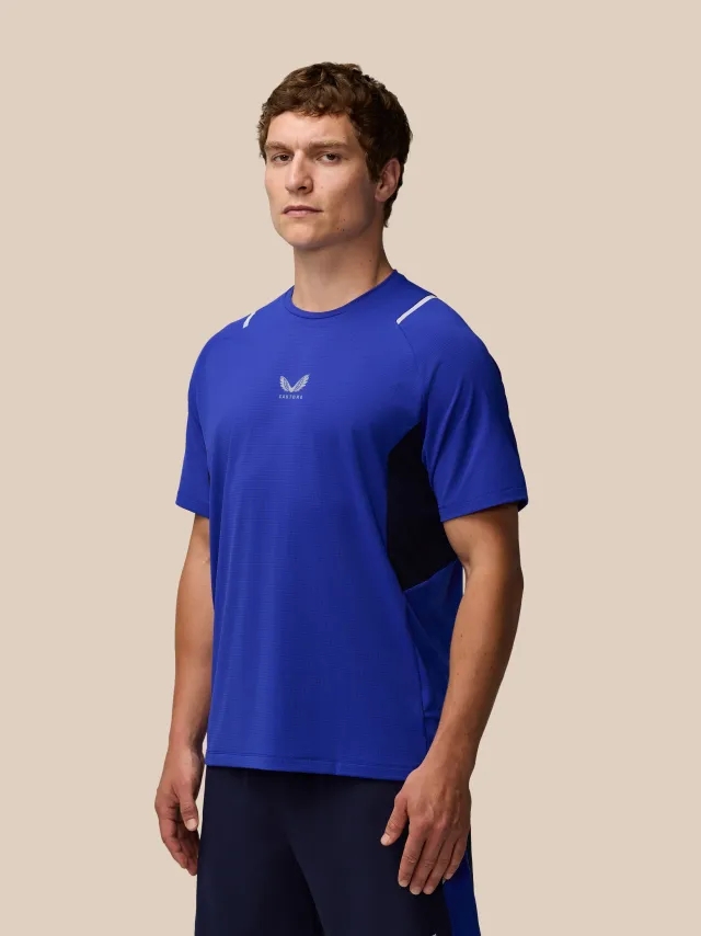 Castore Men’s Apex Short Sleeve T Shirt - Azure Blue/silver Reflective