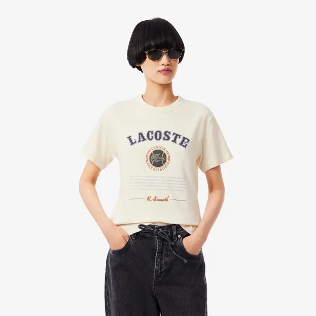 Lacoste Slim Fit Interlock Print T-shirt - Ecru White
