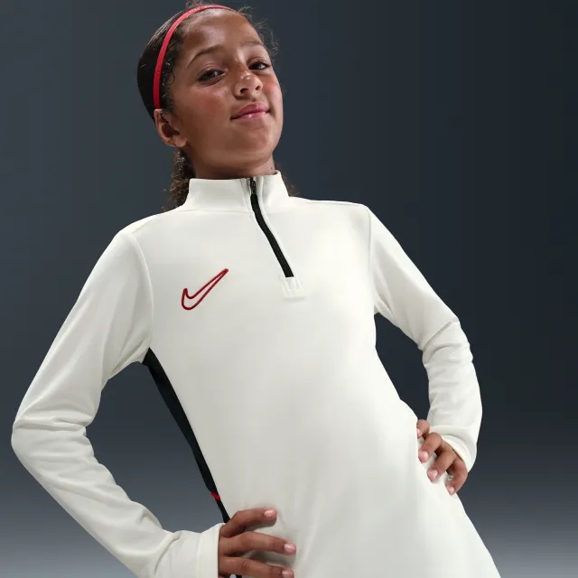 Nike Academy Older Kids' Dri-FIT Long-Sleeve 1/4-Zip Football Drill Top - White - Polyester
