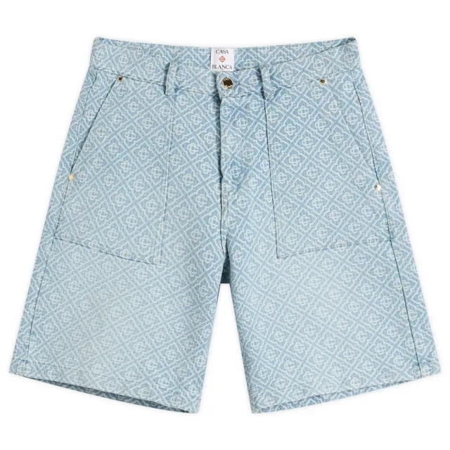 Casablanca Men's Relaxed Monogram Denim Shorts Blue