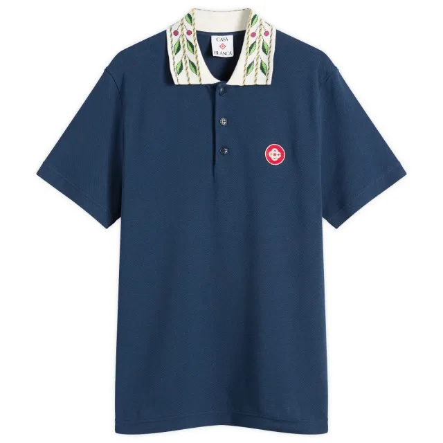 Casablanca Men's Classic Laurel Pique Polo Navy