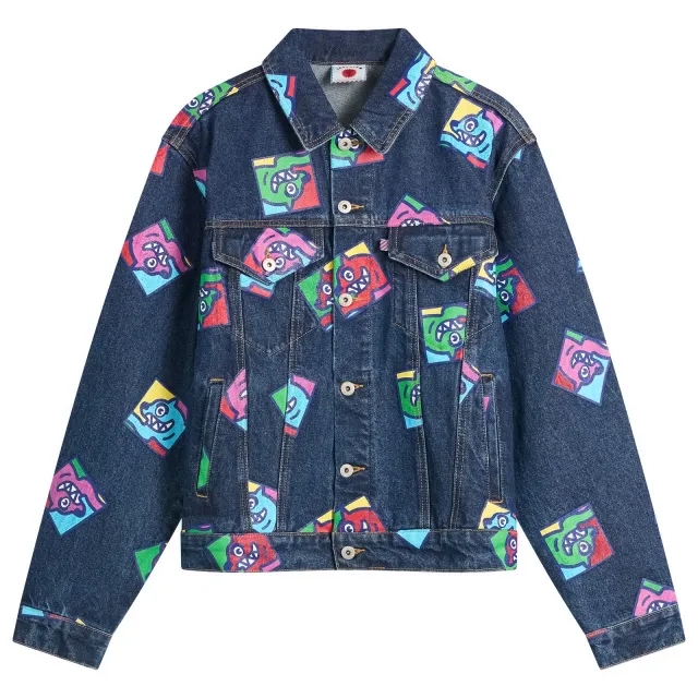 ICECREAM Men's Running Dog Tile Denim Trucker Jacket Indigo