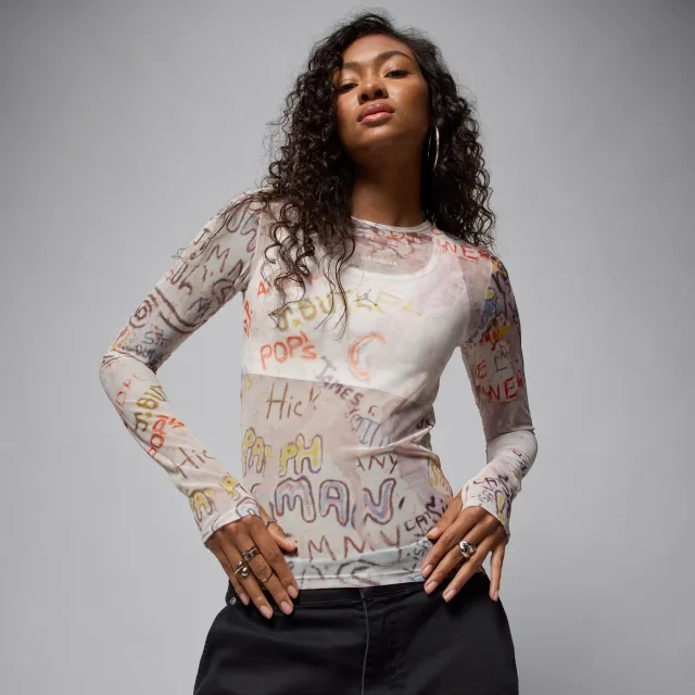 Nike Jordan Nike Air Jordan Women's Mesh Long-Sleeve Top - White - Polyester/Elastane