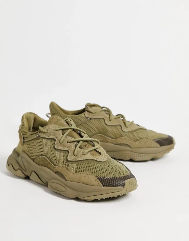 Adidas Originals Ozweego Trainers In Triple Khaki-Green