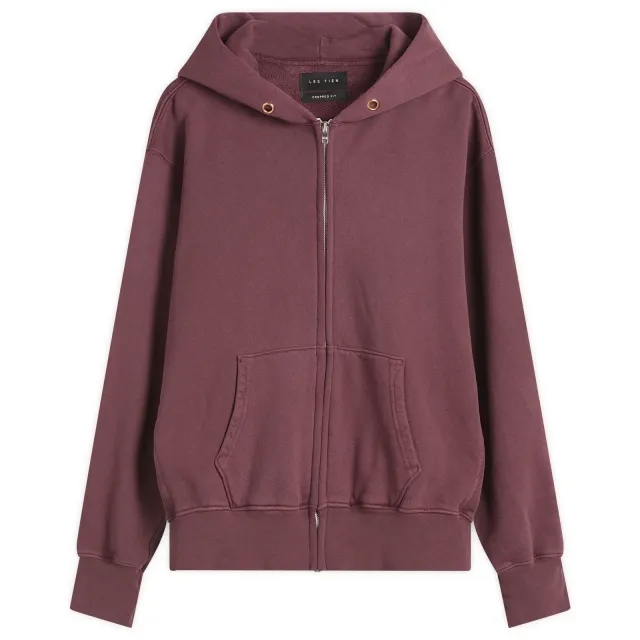 Les Tien Men's Heavyweight Zip Hoodie Washed Red Mahogany