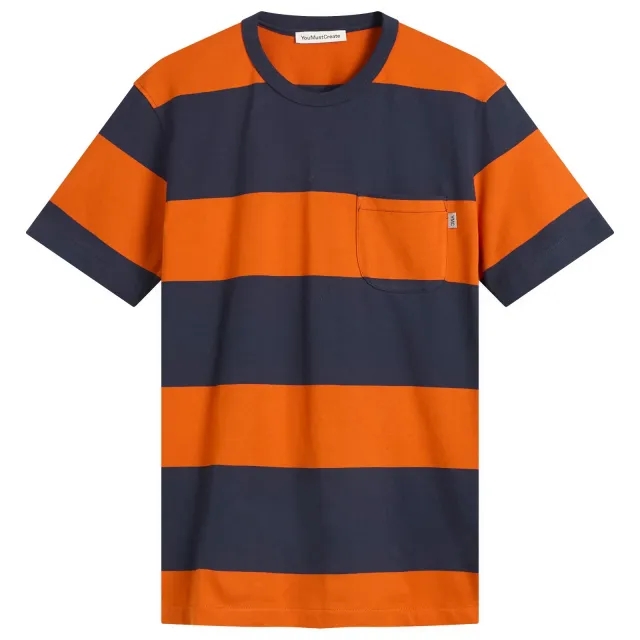 YMC Men's Wild Ones Block Stripe T-Shirt Navy/Spice