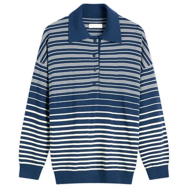 Faithfull The Brand Women's Harlow Oversized Polo Top Scandi Stripe Navy Cream