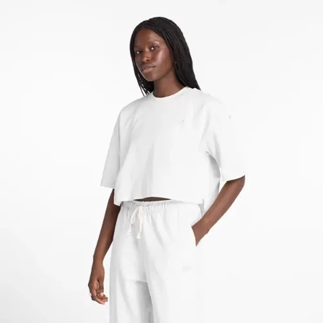 New Balance Women's Logo Oversized Jersey T-Shirt in White Cotton Jersey