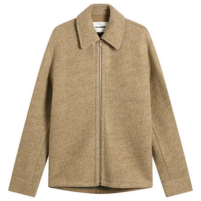 Jil Sander Men's Felted Wool Melange Zip Up Fern