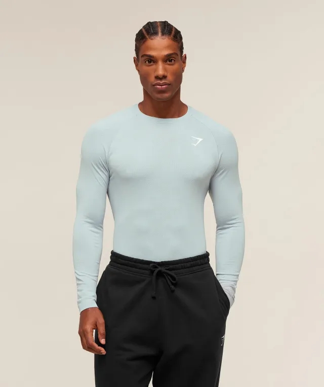  Geo Seamless Long Sleeve T-Shirt - Smoke Blue/Soft White