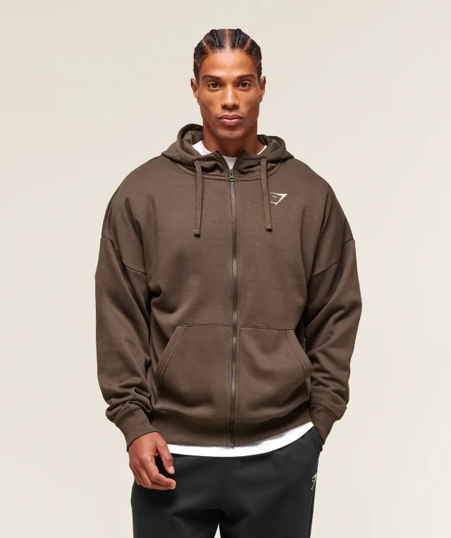  Crest Oversized Zip Up Hoodie - Archive Brown