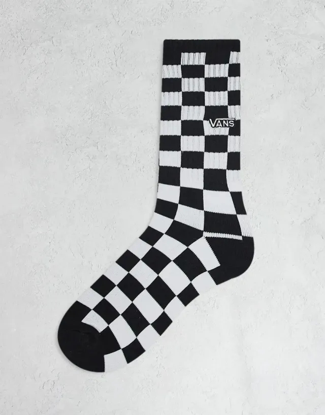 Vans Checkerboard Crew Socks In Black/White