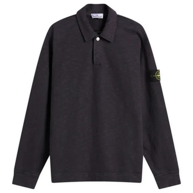 Stone Island Men's Brushed Heavy Cotton Long Sleeve Polo Ink