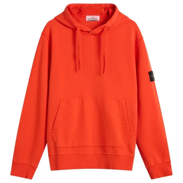 Stone Island Men's Organic Cotton Fleece Popover Hoodie Scarlet