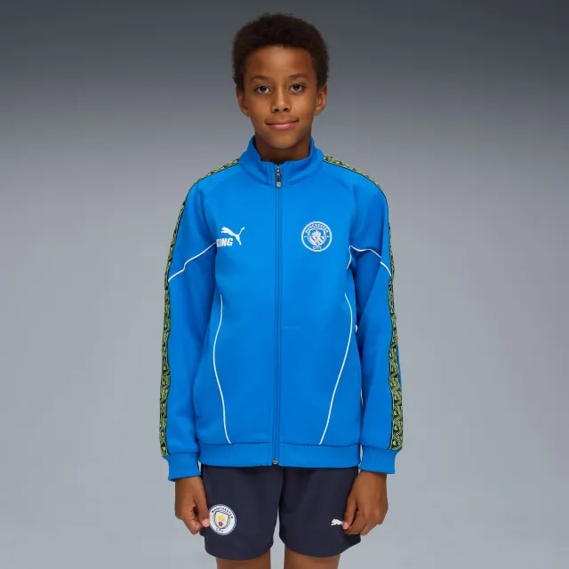 PUMA Manchester City King Anthem Jacket Youth, Hyperlink Blue/Pro Green, size 11-12 Youth