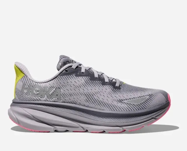 Hoka Women's Clifton 9 Gore-Tex In Grey Skies/Foggy Grey