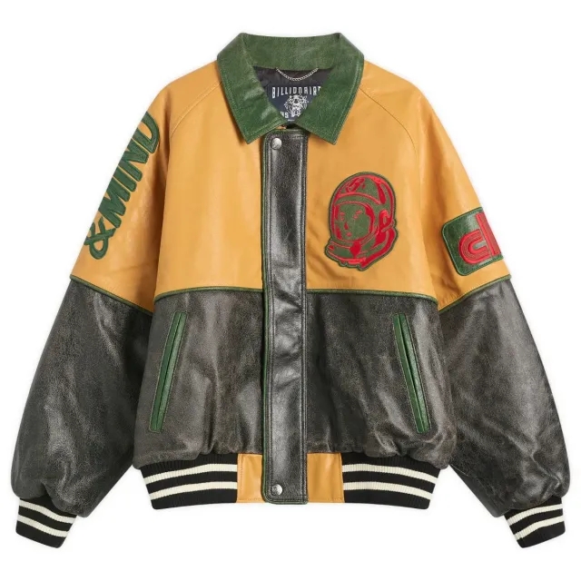 Billionaire Boys Club Men's Club Cracked Leather Varsity Jacket Black/Yellow