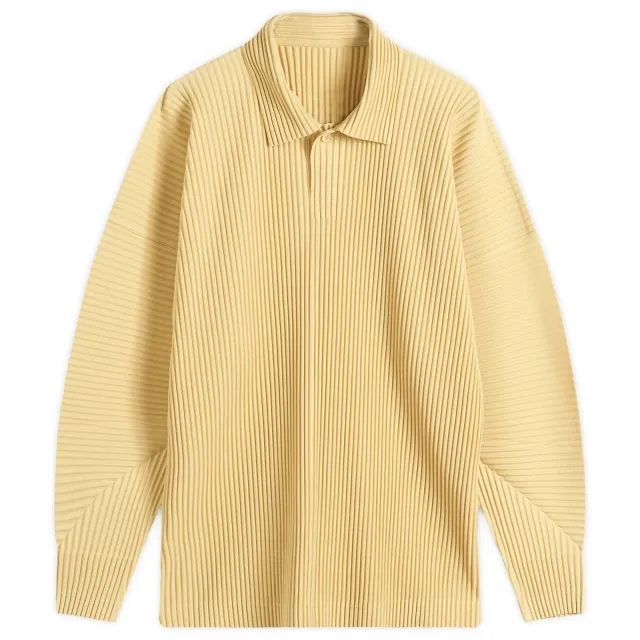 Homme Plissé Long Sleeve Polo Dendrite Beige