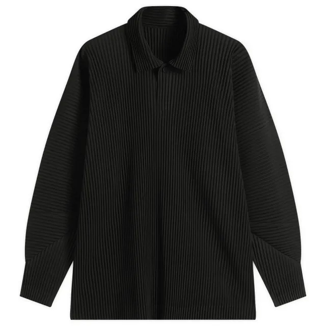 Homme Plissé Long Sleeve Polo Black