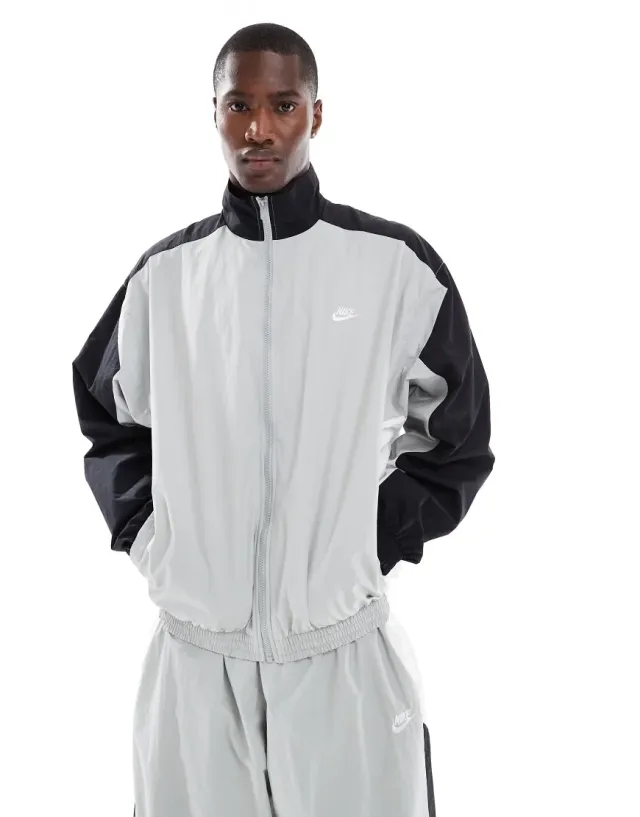Nike Club Woven Oversized Tracksuit Jacket In Grey