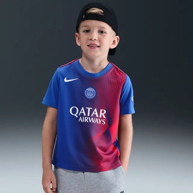Paris Saint-Germain Academy Pro Third Younger Kids' Nike Dri-FIT Total 90 Football Pre-Match Short-Sleeve Top - Blue - Polyester