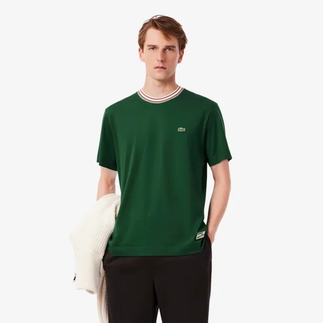 Lacoste French Made Stripe Neck T-shirt - Pine Green