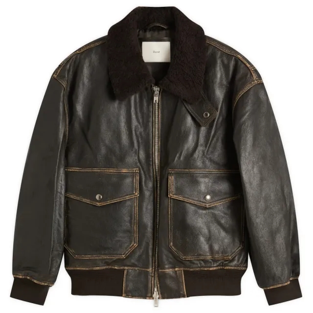 DUNST Women's Shearling Collar Leather Jacket Brushed Brown