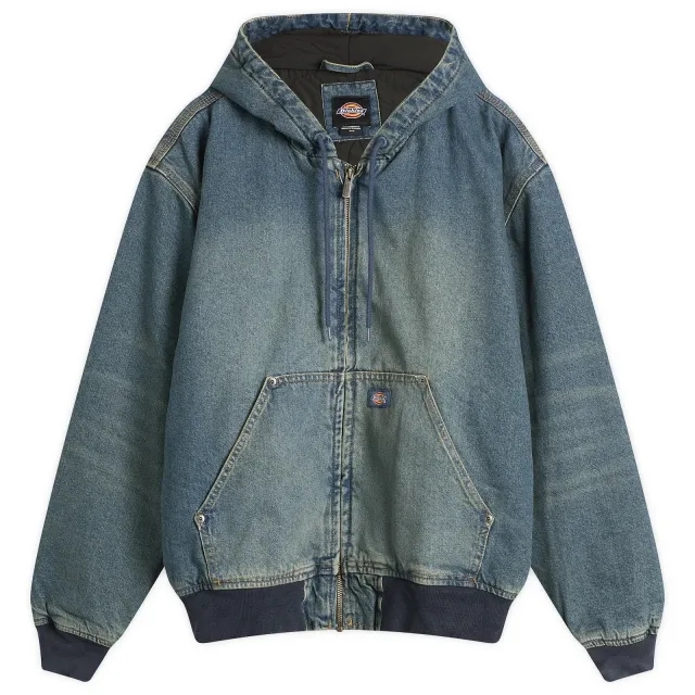 Dickies Men's Hilham Hooded Denim Jacket Khaki Tinted Blue
