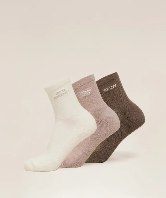  Lattes and Lunges Multi Graphic Midi 3pk - Soft White/Muted Pink/Soft Brown