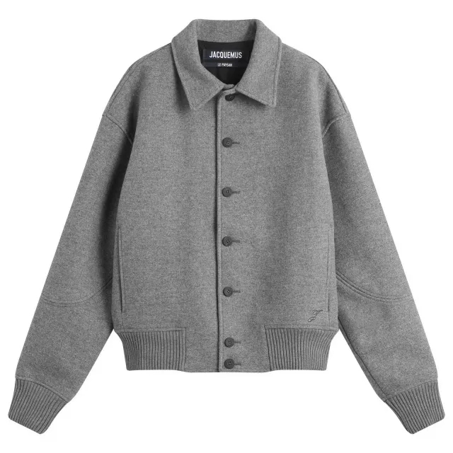 Jacquemus Men's Cotton Wool Felt Bomber Jacket Grey