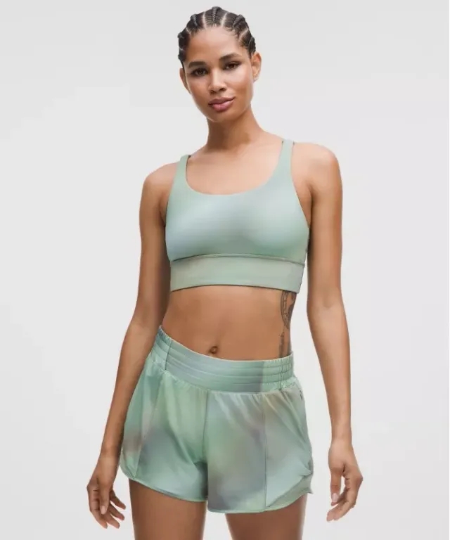 lululemon – Women's Energy Longline Sports Bra Medium Support, B-D Cups – Color Green/Tie Dye – Size 8