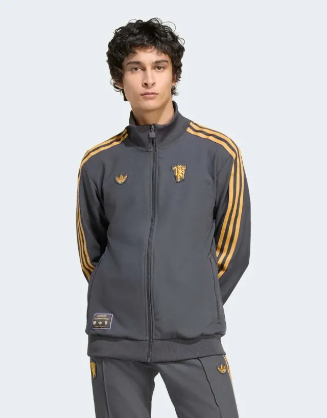 Adidas Originals Manchester United Terrace Icons Track Top In Utility Black