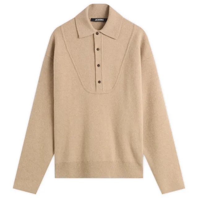 Jacquemus Men's Wool Cashmere Knitted Polo Beige