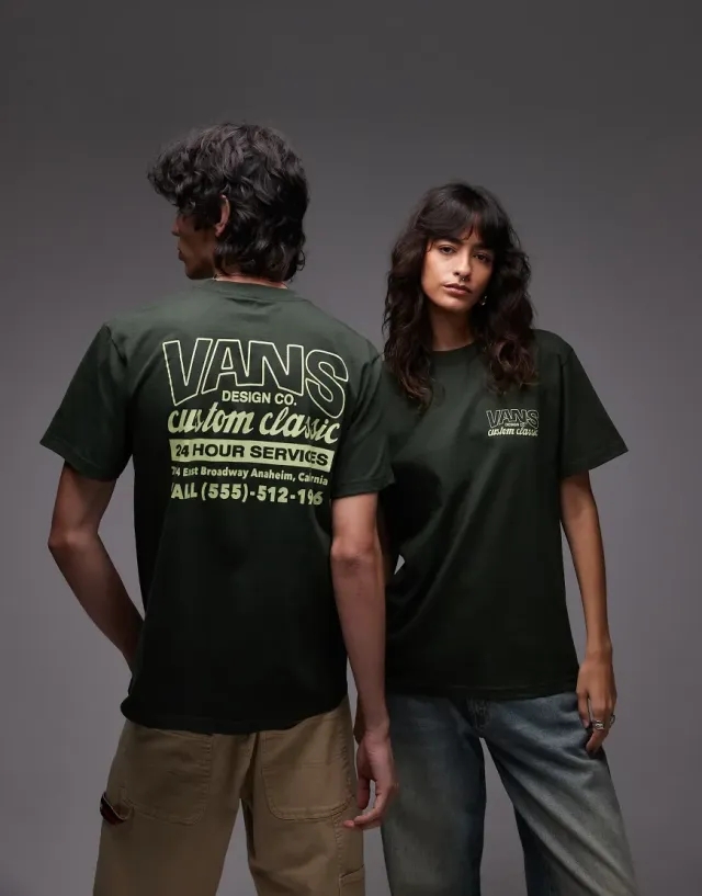 Vans Shop Front Graphic Back Print T-Shirt In Black-Green