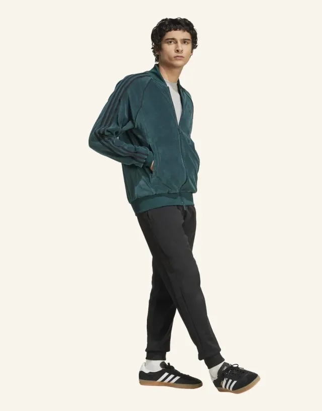 Adidas Originals Sst Adicolor Velour Track Top In Aurora Ivy-Green