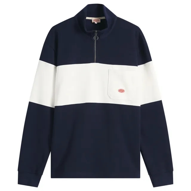 Armor-Lux Men's Stripe Half Zip Sweatshirt Marine Deep/Milk