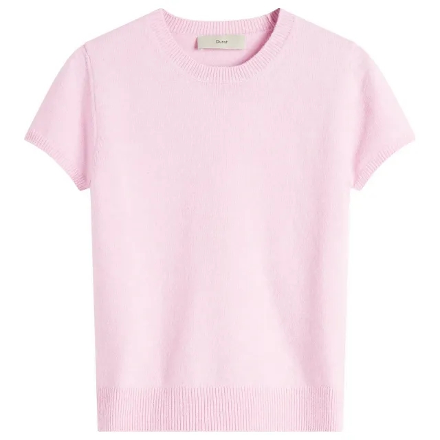 DUNST Women's Fluffy Knitted T-Shirt Soft Pink