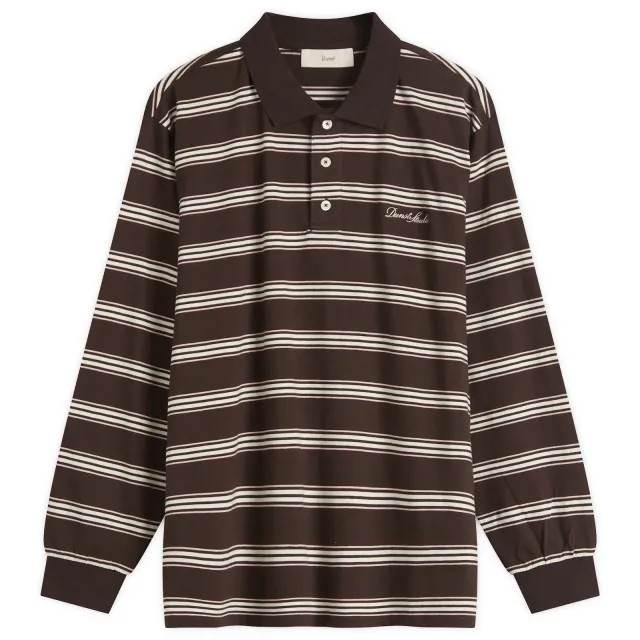 DUNST Women's Long Sleeve Polo Top Brown Stripe