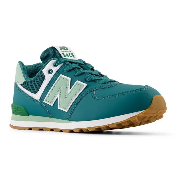 New Balance Kids' 574 LACE in Green Leather