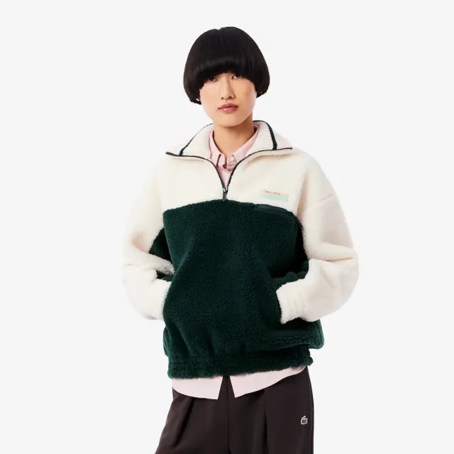 Lacoste High Neck Oversized Fleece Sweatshirt - Green / White