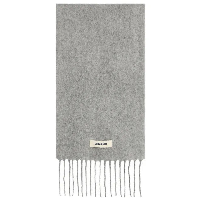 Jacquemus Men's Mohair Alpaca Grosgrain Logo Scarf Grey