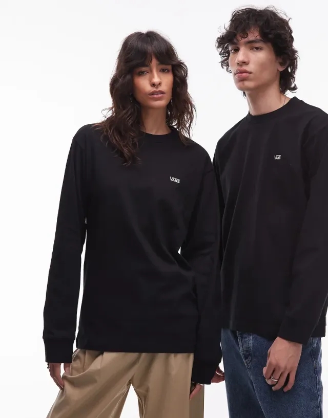 Vans Left Chest Logo Loose Fit Long Sleeve T-Shirt In Black