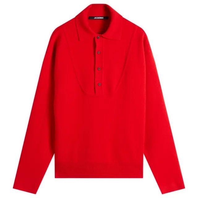Jacquemus Men's Wool Cashmere Knitted Polo Red