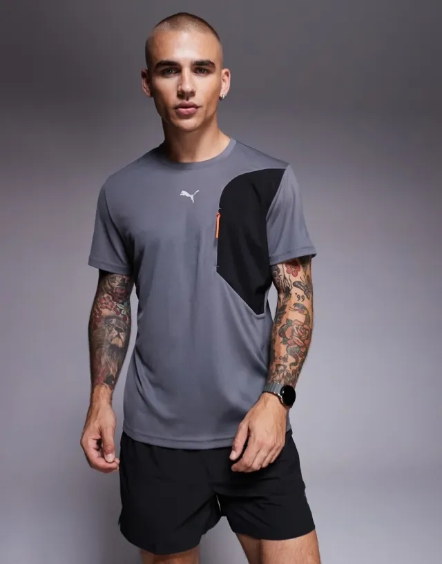 Puma Flex Jacquard Training Pocket T-Shirt In Cool Dark Gray-Grey