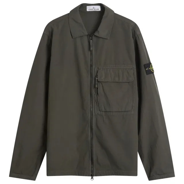 Stone Island Men's Canvas Weave Cotton Zip Shirt Jacket Lead Grey