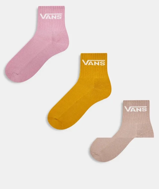 Vans 3-Pack Classic Half Crew Socks In Pastel Multi-Pink