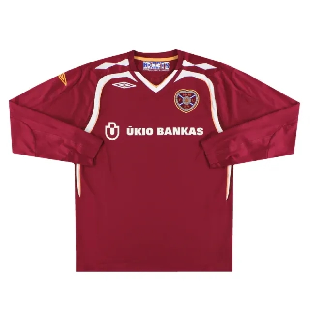 2007-08 Hearts Umbro Home Shirt L/S M - Hearts / Excellent 