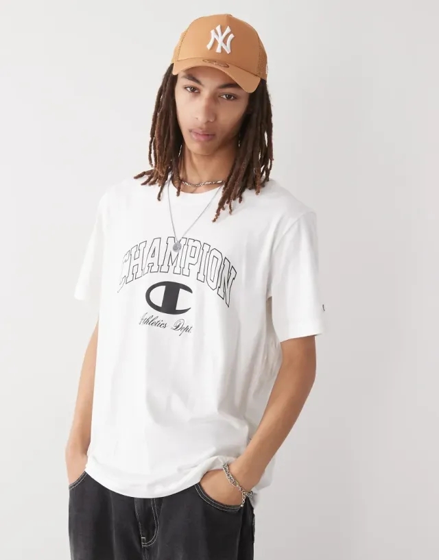Champion Crewneck Varsity Logo T-Shirt In White